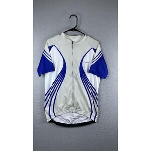 Shimano Cycling Jersey Mens Large White Blue Full Zip Short Sleeve Road Bike